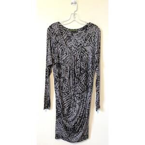 Velvet Snake Knit Gathered Long Sleeve Knee Length Dress Black Gray Size Medium